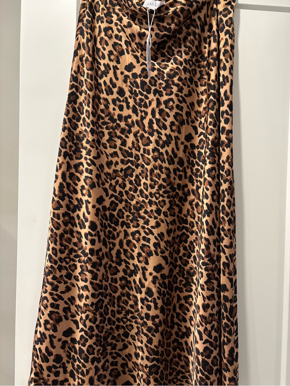 Leopard Print Satin Midi Skirt - Brown/Black - Picture 2 of 3